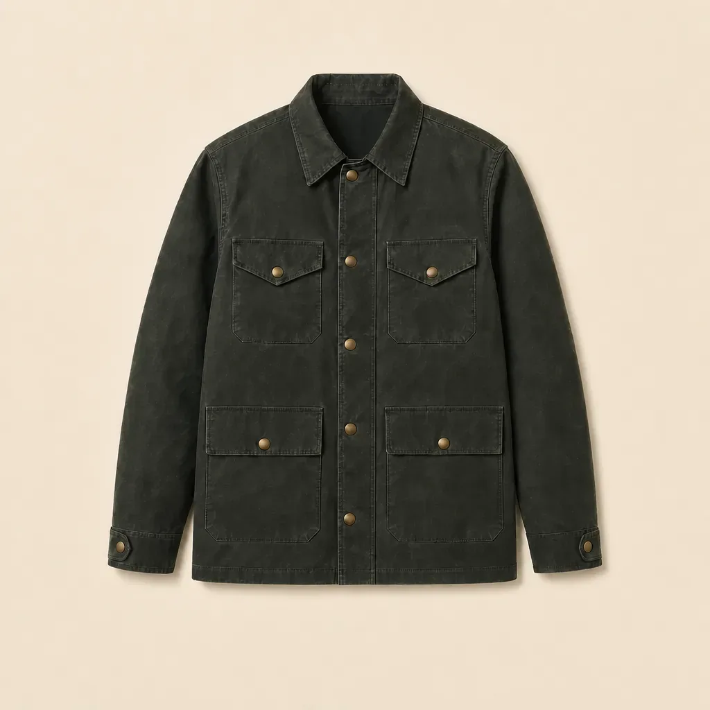 Front view of the hunter-green Fallow Hatchet Field Jacket with four bellows pockets.